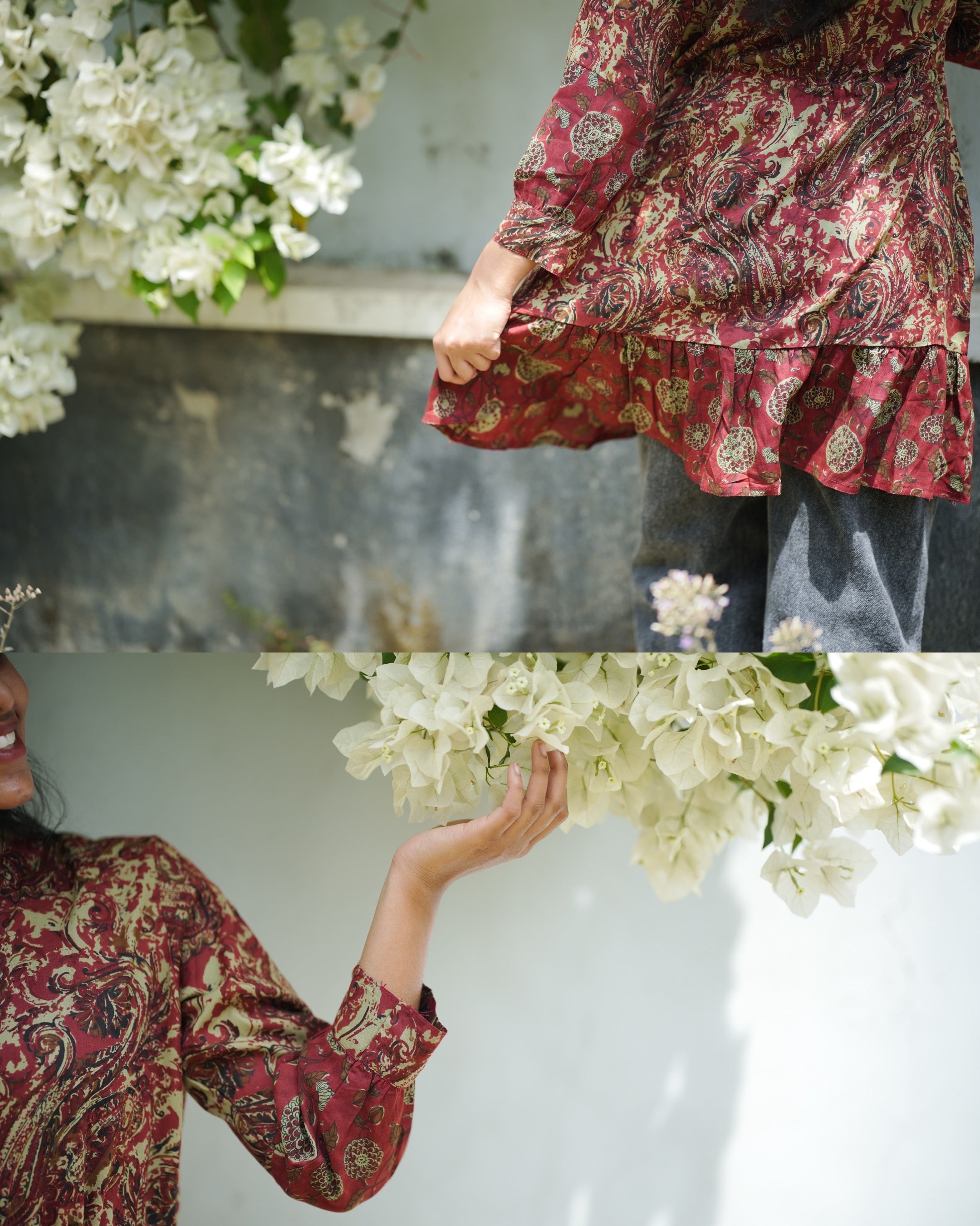 Maroon & Beige Paisley Print Cotton Kurti