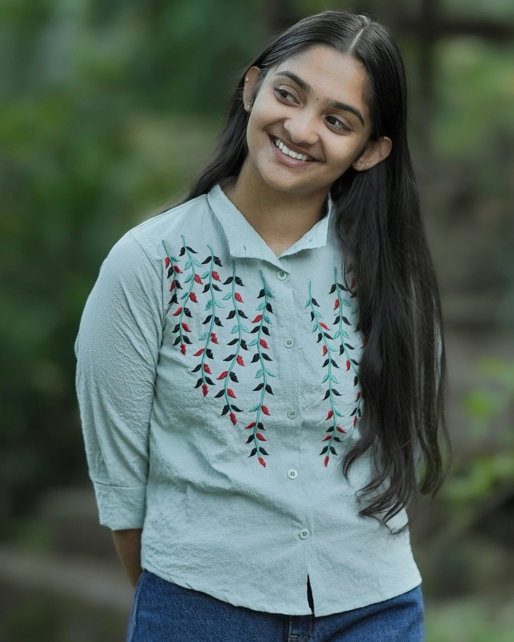 Pastel Mint Textured Cotton Shirt