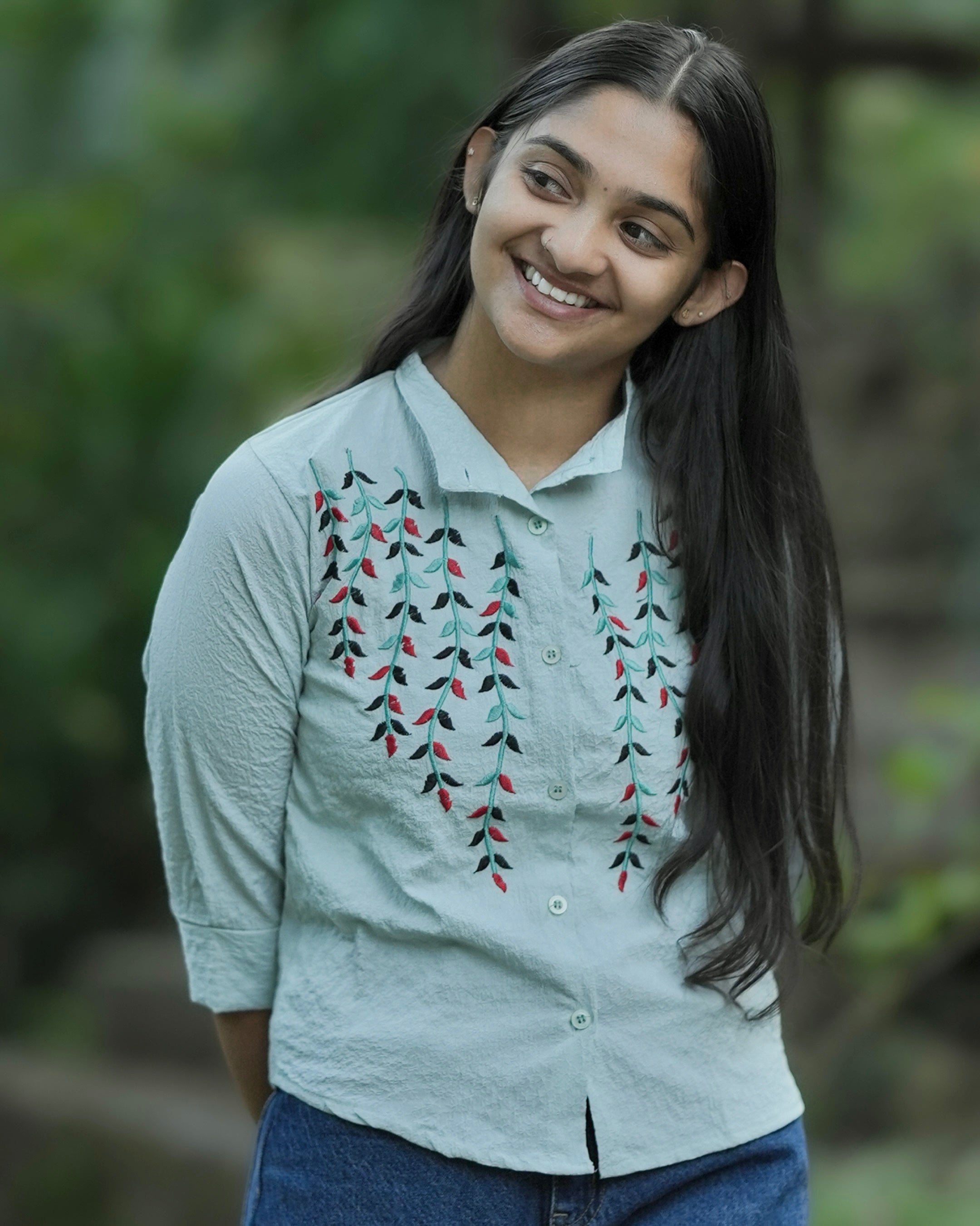 Pastel Mint Textured Cotton Shirt