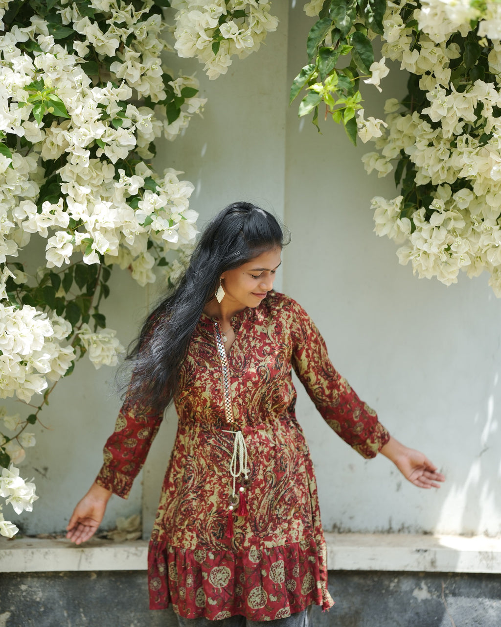 Maroon & Beige Paisley Print Cotton Kurti