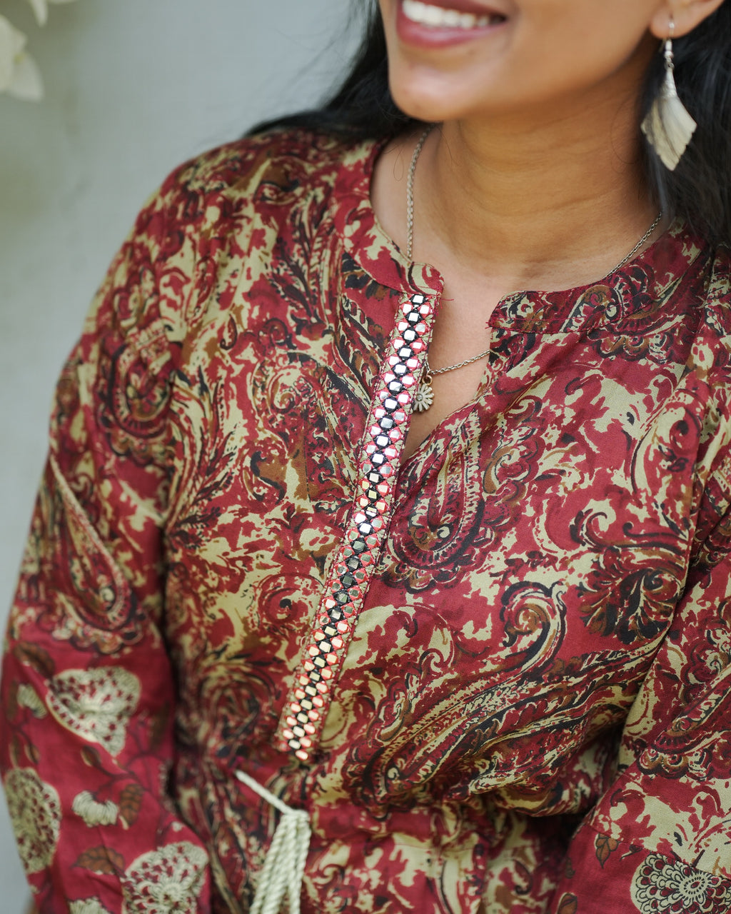 Maroon & Beige Paisley Print Cotton Kurti