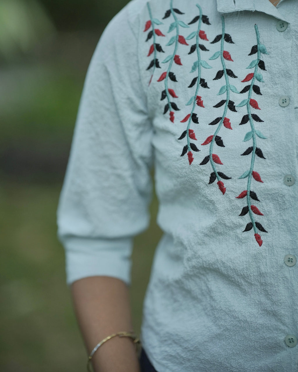 Pastel Mint Textured Cotton Shirt