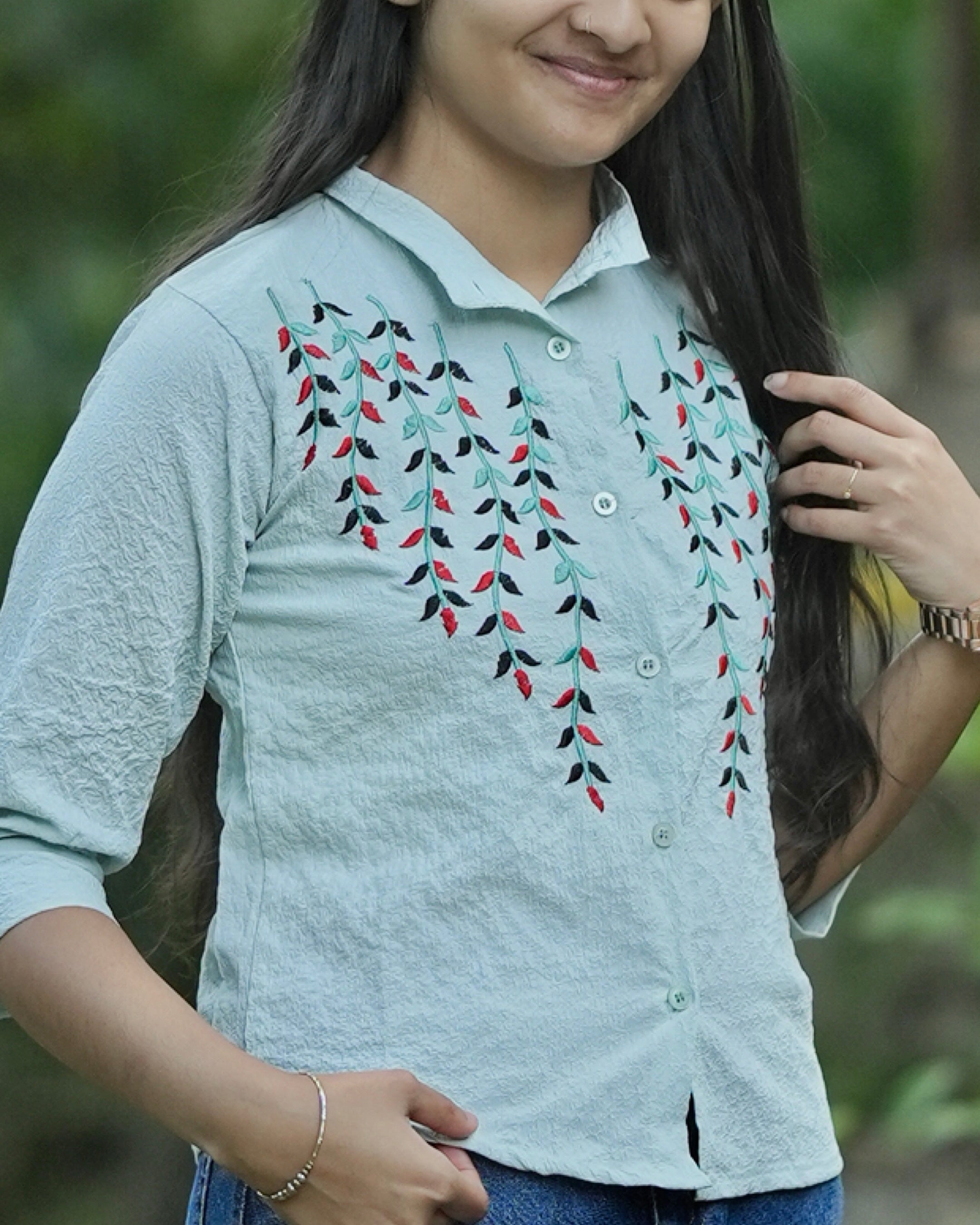 Pastel Mint Textured Cotton Shirt