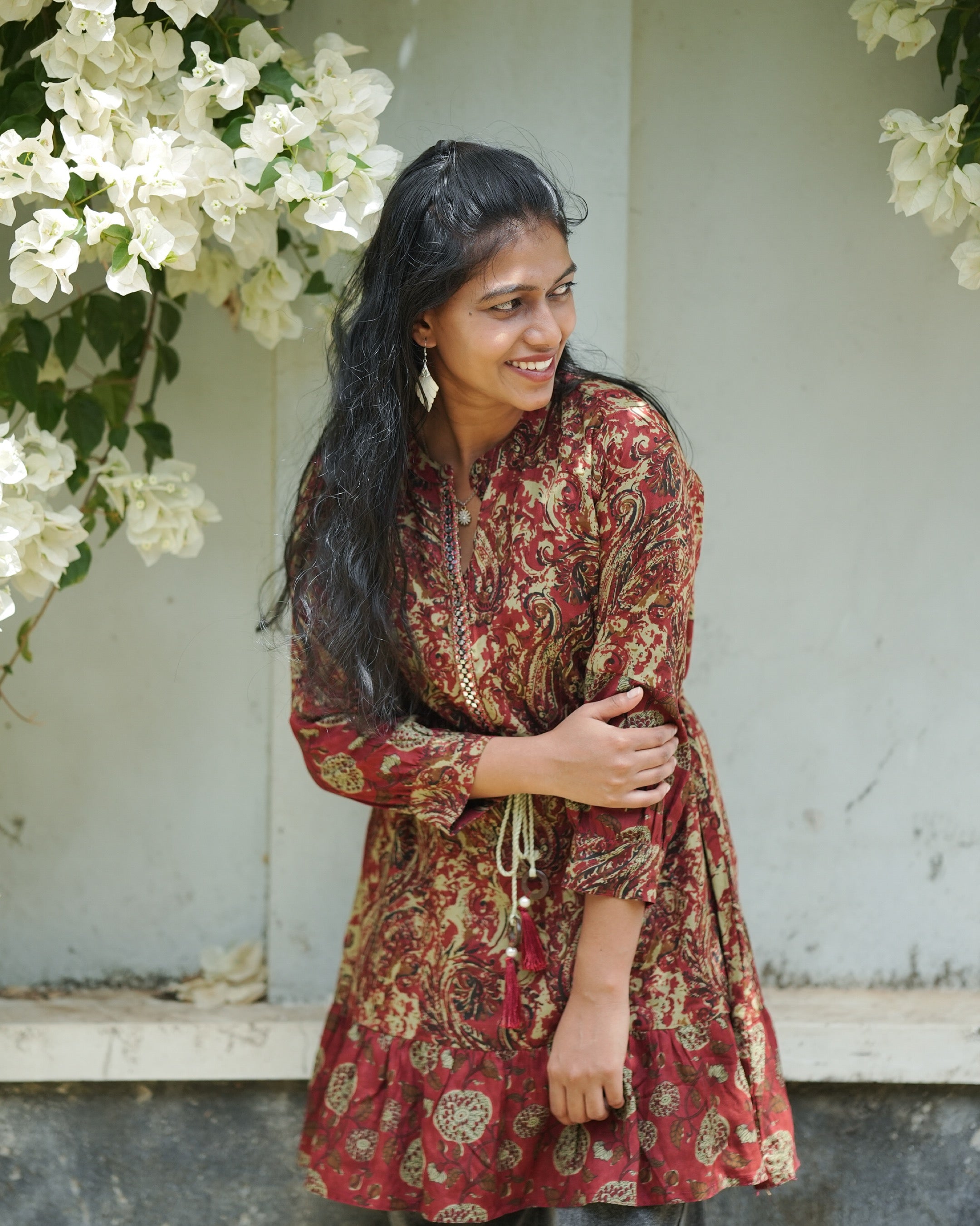 Maroon & Beige Paisley Print Cotton Kurti