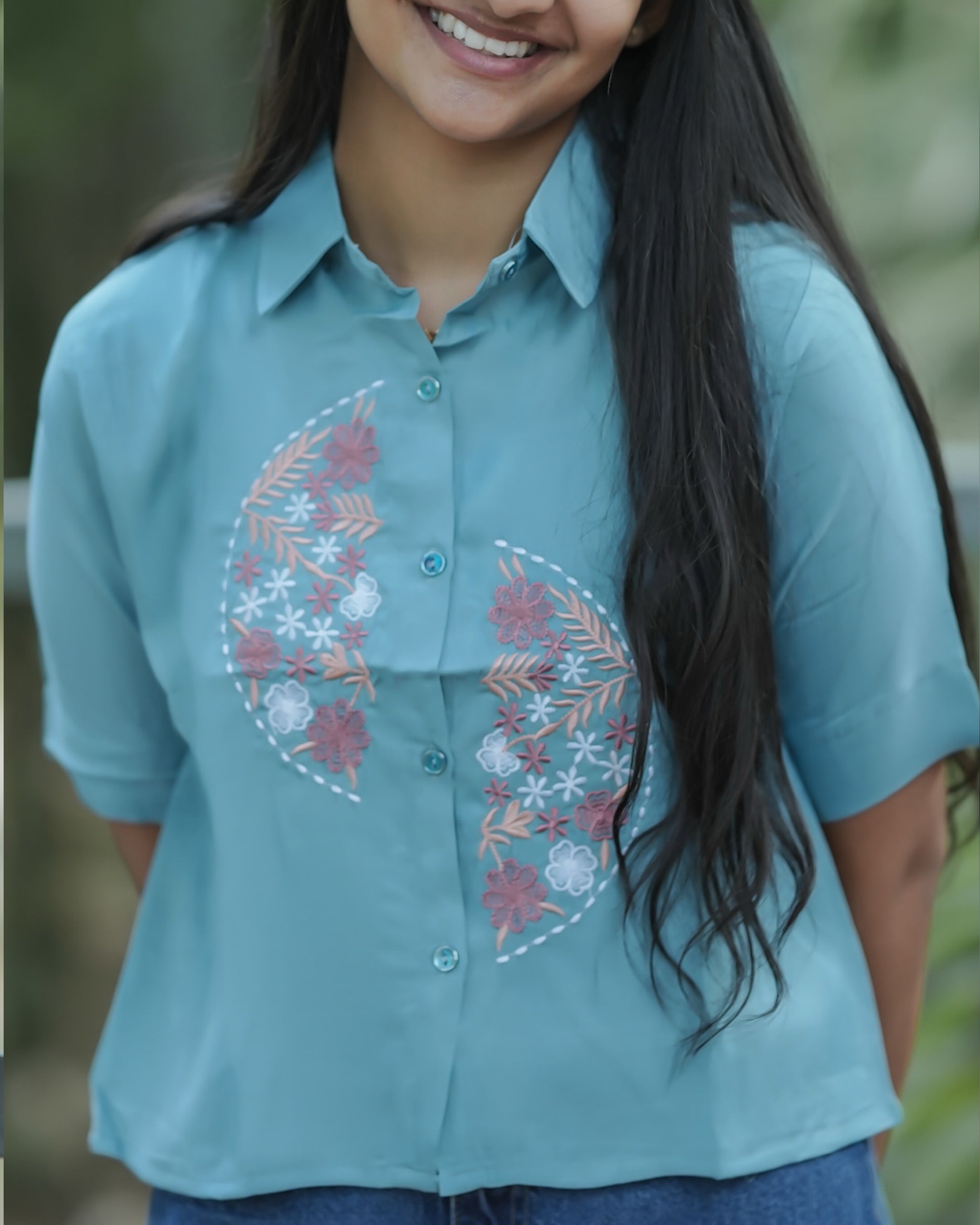 Short Sleeve Button-Down Crop Shirt