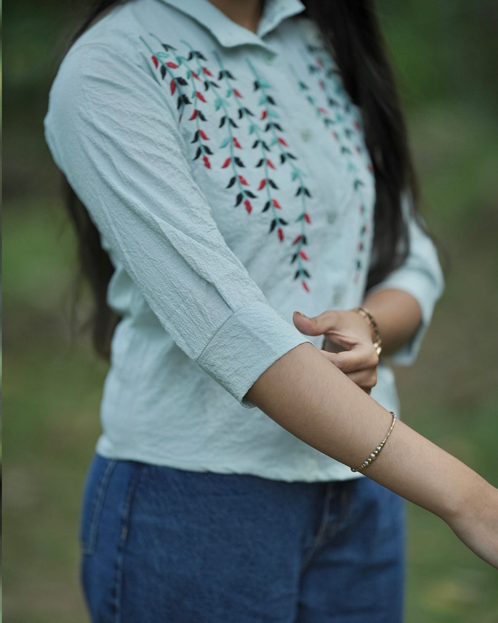Pastel Mint Textured Cotton Shirt