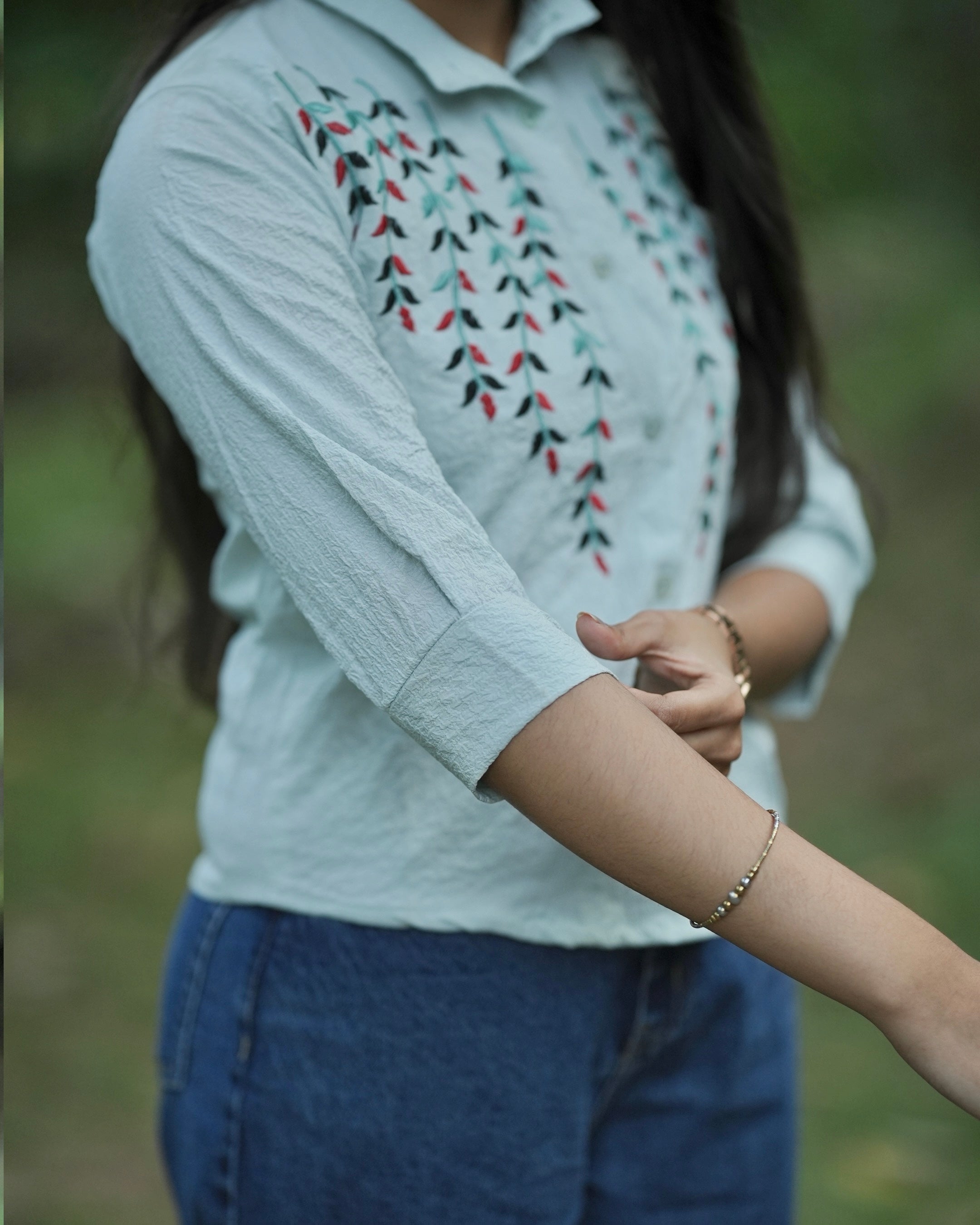 Pastel Mint Textured Cotton Shirt